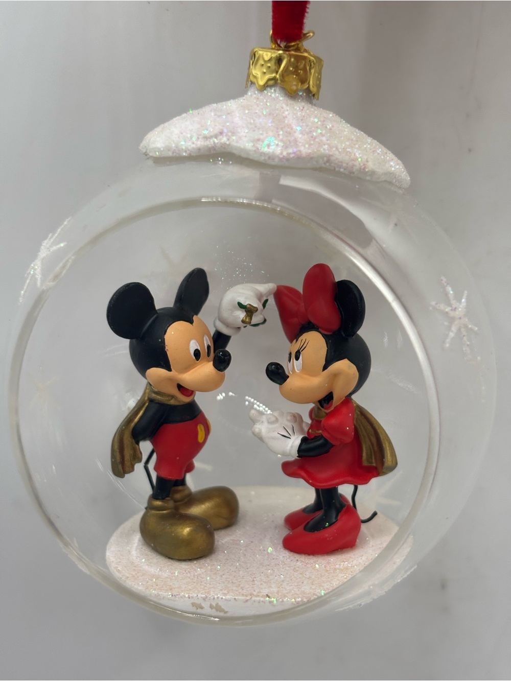 Disney Mickey & Minnie Mouse Clear Ball Hanging Holiday Ornament Snowflake